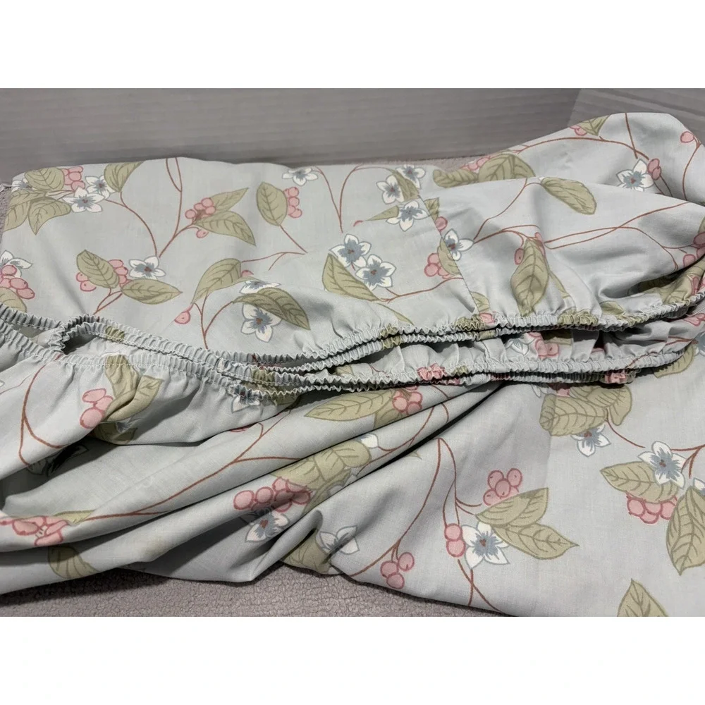 Bill Blass Springmaid Twin Sheet Set Percale Floral Blue Pink Green Vintage